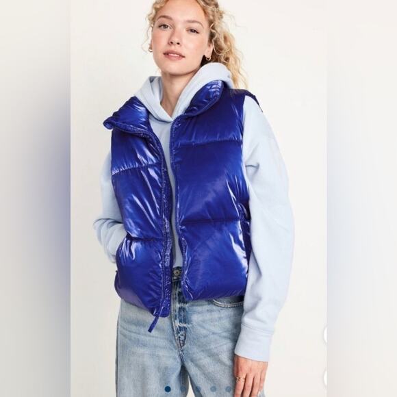 Old Navy Water-Resistant Shinny Catalyst Blue Puffer Vest. Size XL. Worn Once! - Picture 1 of 10